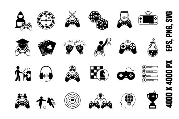 Black Game Icons Set: Modern Graphics for Bold Brand Identity
