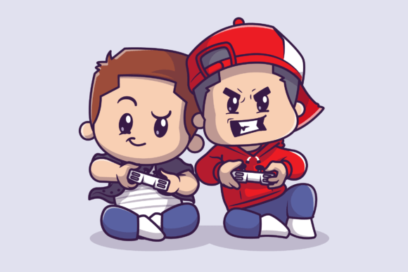 Cute Couple Boy Playing Game Cartoon for Blog Graphics & Editorial Illustrations