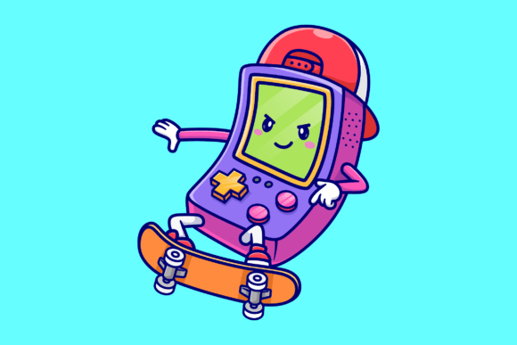 Cute Game Controller Playing Skateboard: A Playful Graphic for Bloggers & Digital Publishers