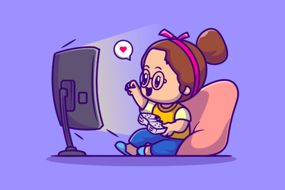 Cute Girl Playing Game Cartoon: A Versatile Illustration for Modern Blog Graphics