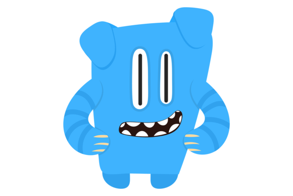 Fantasy Monster. Funny Blue Kid Game Mascot for Brand Graphics