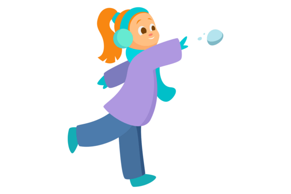 Girl Throw Snowball – Winter Kids Game Pla: A Playful Illustration for Seasonal Branding & Product Packaging