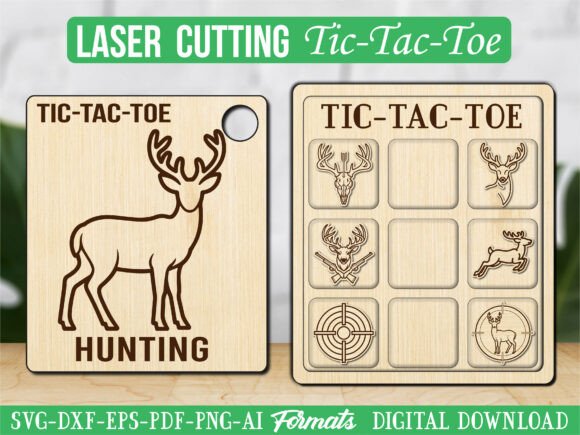 Hunting Deer Tic Tac Toe Puzzle Game SVG – Cute Laser Engraving Graphics for Craft Sellers