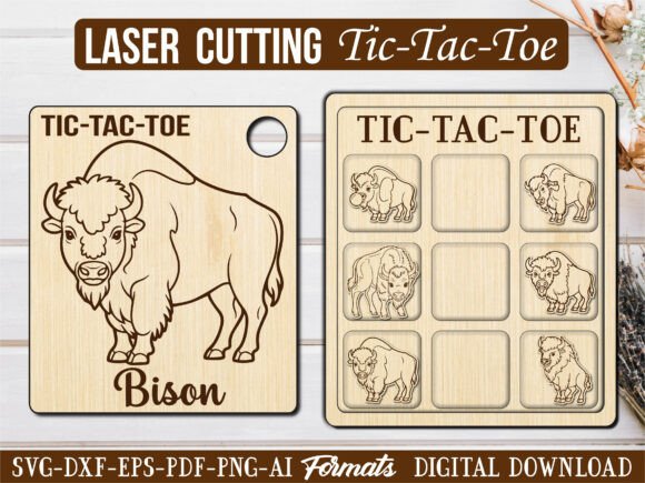 Wildanimal Bison Tic Tac Toe Puzzle Game: A Laser Engraving Graphic for Creative Sellers