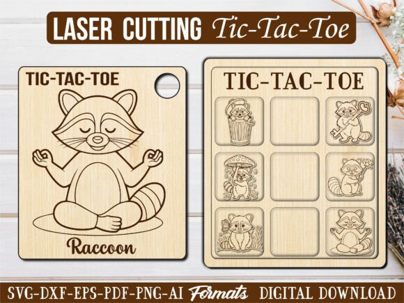 Yoga Raccoon Tic Tac Toe Puzzle Game: Laser Engraving Graphics for Playful Branding